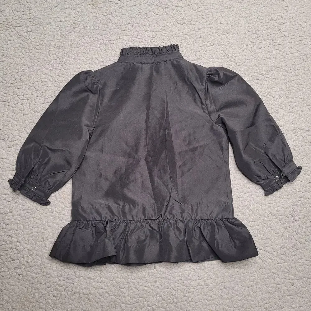 Ralph Lauren Blouse Girls 9M Black Satin Ruffle Mock Neck Party Top Holiday